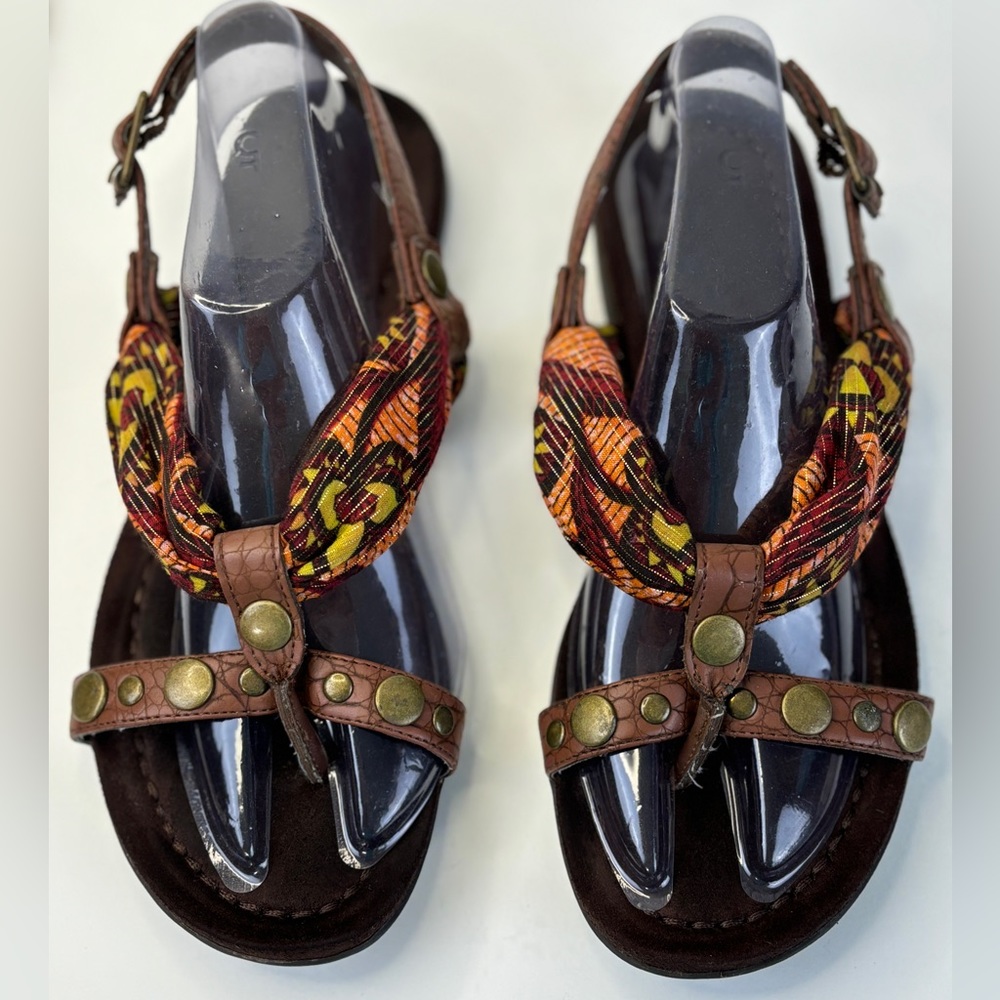Libby Edelman Metallic Hankerchief Strap Thong Sandals 6.5 Crocodile Fla…